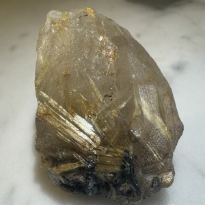Rutyl Złote gęste kryształy + Kryształ górski Kwarc dymny z rutylem - Brazylia